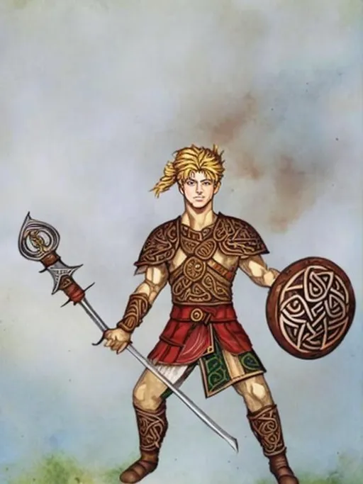 Prompt: Warrior lugh of the long hand, Celtic god