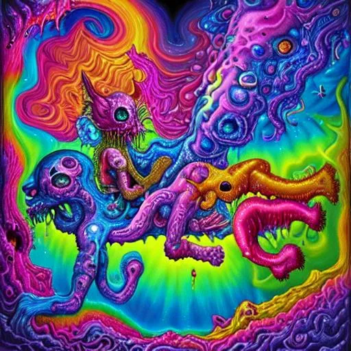 Oil Painting, Lisa Frank Meets Cosmic Horror, With A 