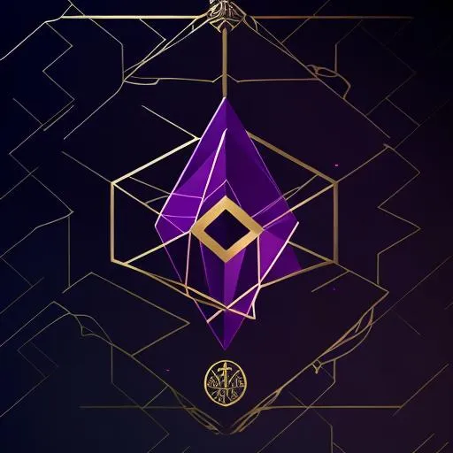 Prompt: Website logo ElevenD.com tarot purple gold gold {object} pendant, intricate 2d vector geometric, cutout shape pendant, blueprint frame lines sharp edges,