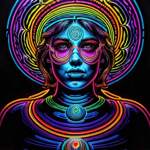 Prompt: Hypnotic illustration of {grateful dead}, hypnotic psychedelic art by Dan Mumford, pop surrealism, dark glow neon paint, mystical, Behance