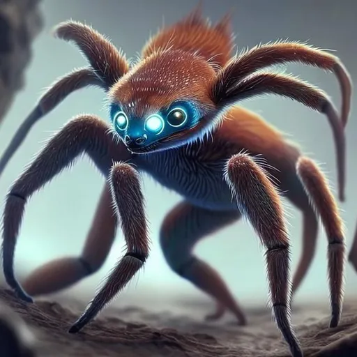 Prompt: Please blend parts of the finnec fox and parts of a jumping spider to make a new creature please