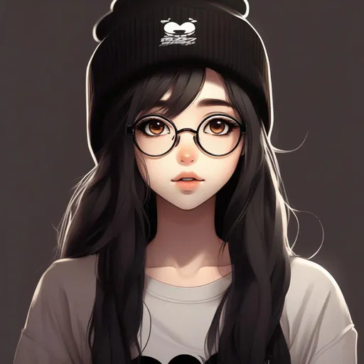 Prompt:  {female}, smooth soft skin, big dreamy brown eyes, beautiful long black colored hair symmetrical, anime wide eyes, round glasses, soft lighting, detailed round face, full lip,concept art, digital painting, messy half up hair, wearing a beanie hat,plain black t-shirt,nerdy,sexy,feminine,petite, curvy,chubby,full lips,
Earthy,petite,hyperrealistic,kawaii,emo, girl drinking coffee,hyperrealistic,kawaii,  3d closeup cute and adorable, cute big circular reflective eyes,  Pixar render, unreal engine cinematic smooth, intricate detail, cinematic