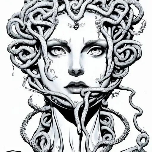 Prompt: Medusa pretty woman line art