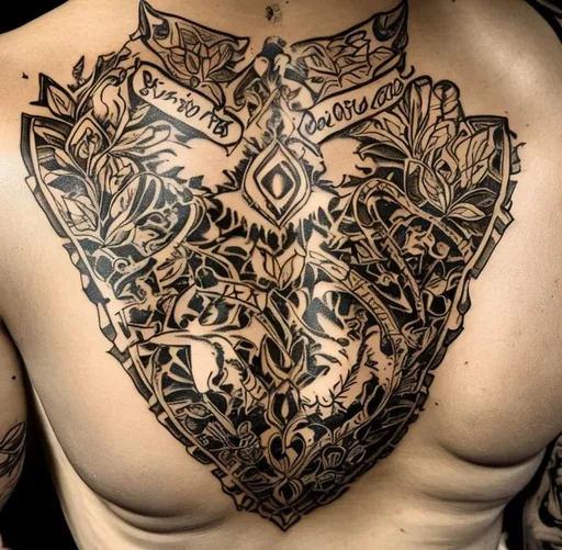 Small-size family tree tattoo on top-left area of chest