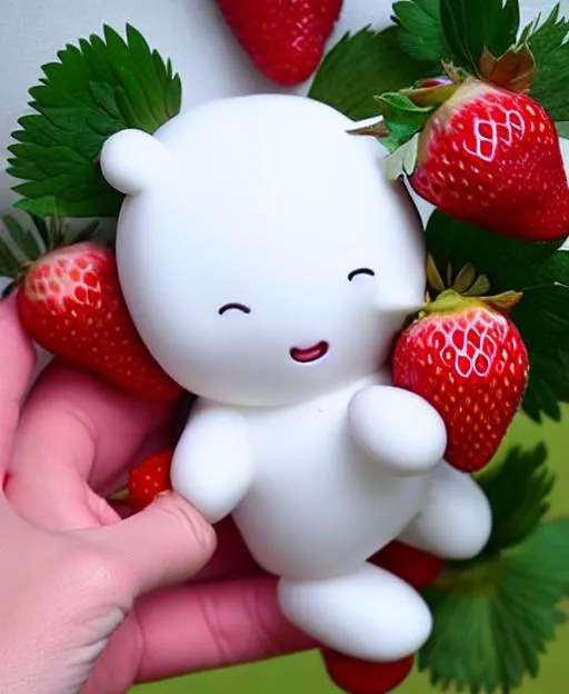 Prompt: Cinnamoroll holding a strawberry 