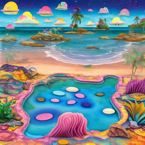 Prompt: Tidal pool diorama in the style of Lisa frank