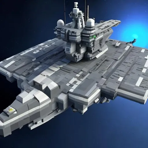 Prompt: Small aircraft carrier space ship in the style of the blocky sci fi 
video game "Starbase"
