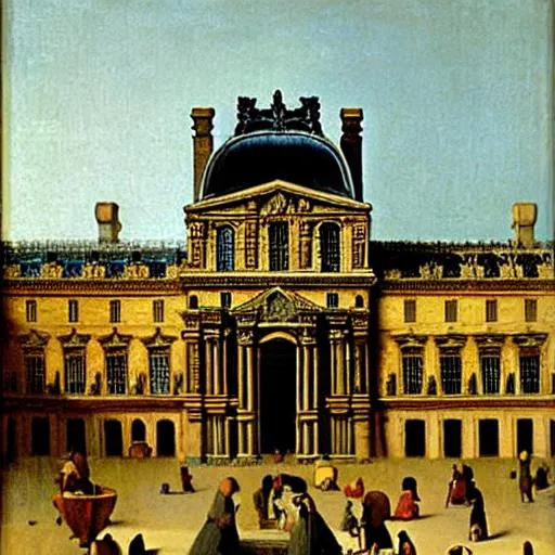 Prompt: A painting of the Louvre as done by Vermeer