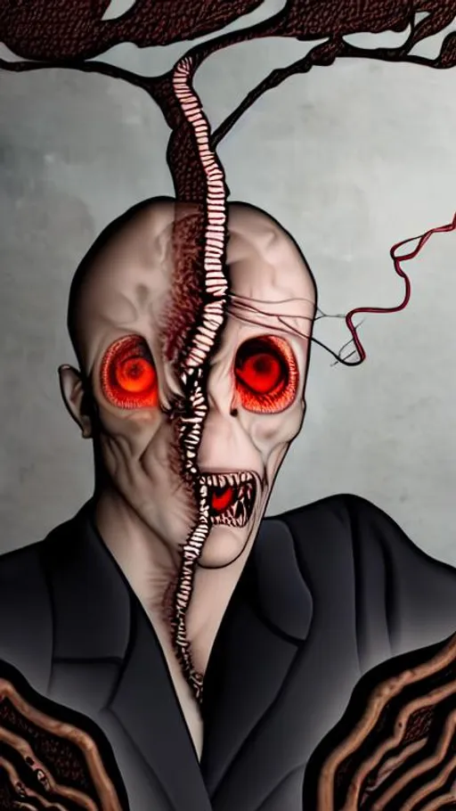 Prompt: Demonic thoughts cause brain to expand 