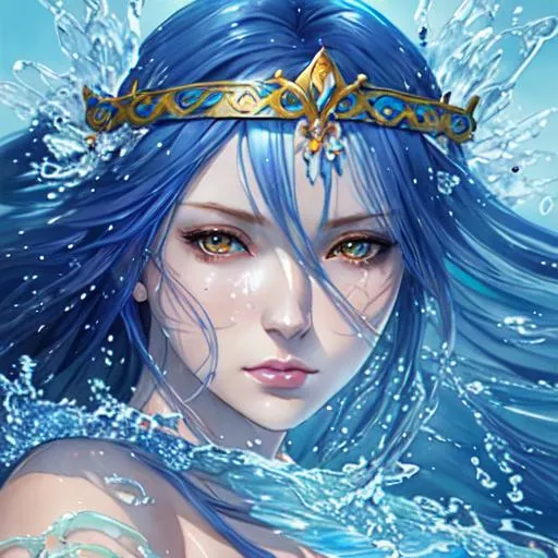 Prompt: queen of water, anime Character Design, Unreal Engine, Beautiful, Tumblr Aesthetic,  Hd Photography, Hyperrealism, Beautiful Watercolor Painting, Realistic, Detailed, Painting By Olga Shvartsur, Svetlana Novikova, Fine Art