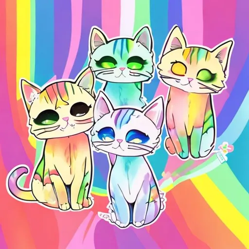 Prompt: Rainbow pastel colorful cats chibi