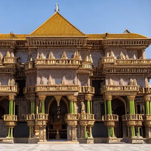 Prompt: baroque inspired Congolese architecture with precolonial congolese art inspiration and Congolese minerals, volumetric natural light, ultra realistic, vray,  hd