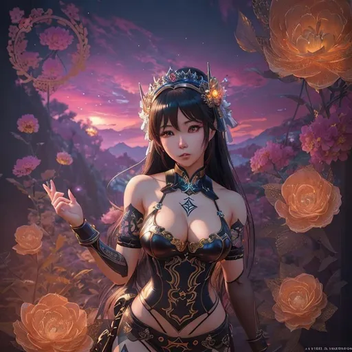 Prompt: anime girl with a tattoo on her arm posing for a picture, masayoshi suto and artgerm, trending on artstatioin, artificial intelligence princess, detailed natural lighting, by Lü Ji, featured in art magazine, exaggerated perspective, 3d unreal 5, korean mmo, inspired by Luo Zhichuan bodybuilding blacksmith, cute:2, inspired by Dong Qichang, with a cute steampunk calico cat, official splash art, evil smile