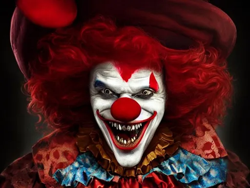 Prompt: Portrait of a jester, clown, joker, mad hatter, red hat, pointy sharp long teeth, red clown nose, perfect composition, hyperrealistic, super detailed, 8k, high quality, trending art, sharp focus, studio photo, intricate details, highly detailed, by greg rutkowski octane render nightmare