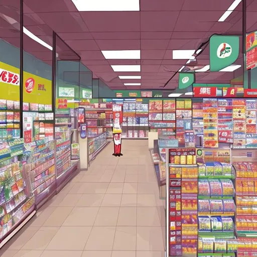 Prompt: inside at asian seven eleven in anime style