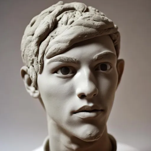 Prompt: young man, beutiful face, clay sculpture. goodlike,