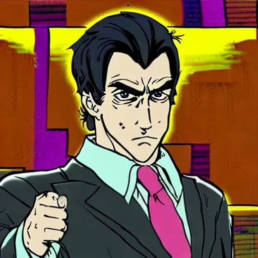 Prompt: Saul Goodman, Anime, JoJo's Bizarre Adventure art style