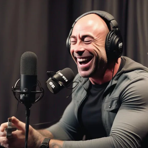 Prompt: Joe rogan laughing while doing a podcast