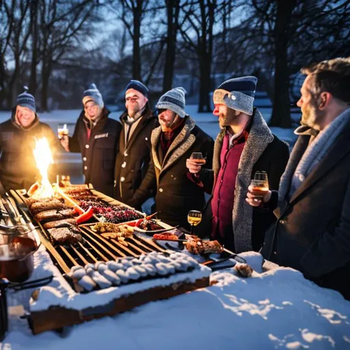 Prompt: Winter bbq at a gentlemen's society