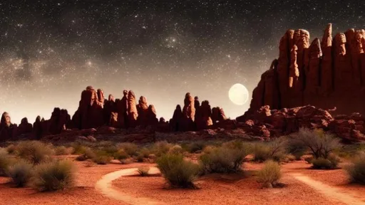 Prompt: Desert Landscape at night, Dusty feel, Moon Shining Brightly, Midnight Lighting, Sinister Tone, Wild West, Rifts New West Style