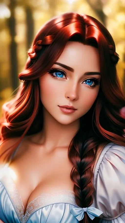 Prompt: {{{{highest quality concept art masterpiece}}}} oil painting, {{visible textured brush strokes}},

hyperrealistic intricate perfect full body of flirtatious seductive attractive cute gorgeous beautiful stunning feminine 47 year anime like hobbit girl with 
{{hyperrealistic intricate perfect  fiery red long braid beautiful hair}} 
and 
{{hyperrealistic perfect clear blue eyes}} 
and hyperrealistic intricate perfect seductive attractive cute gorgeous beautiful stunning feminine face wearing 
{{hyperrealistic intricate red and white wool adventurer's robes}}

soft skin and light blue  blush cheeks and scary sadistic mad, 
face 
perfect anatomy, perfect composition approaching perfection, 

hyperrealistic intricate warm summer sunrise forest in background, {{sunrise}}, 

anime vibes, 
fantasy, 
cinematic volumetric dramatic 
dramatic studio 3d glamour lighting, 
backlit backlight, 
128k UHD HDR HD, professional long shot photography, 
unreal engine octane render trending on artstation, 

triadic colors,
sharp focus, 
occlusion, 
centered, 
symmetry, 
ultimate, 
shadows, 
highlights, 
contrast, 