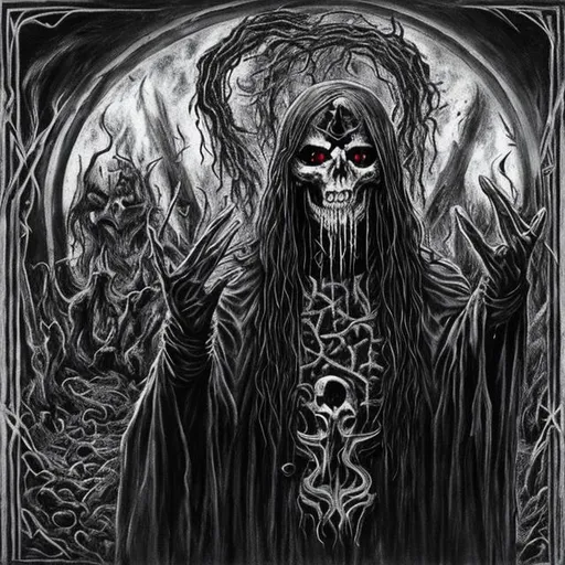 Prompt: black metalhead summoning the dead