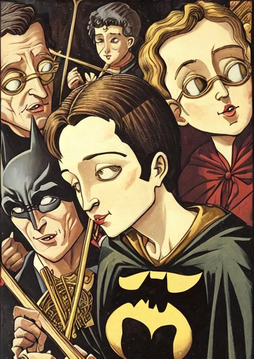 Prompt: Batman orchestra in oil/ the conversation
by carlo crivelli