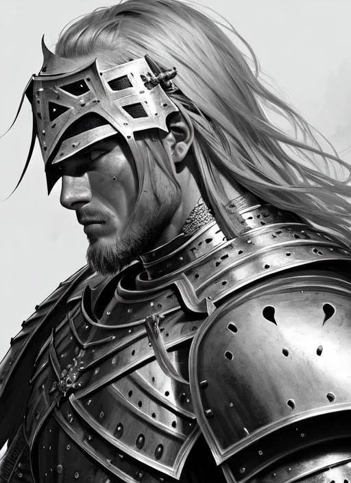 Prompt: Full head and shoulder detailed portrait, a medieval warrior knight, perfect composition, no cropping, hyper-realistic sketch, super detailed, 8k, high quality, trending art, trending on art station, sharp focus, studio photo, intricate details, highly detailed, centered