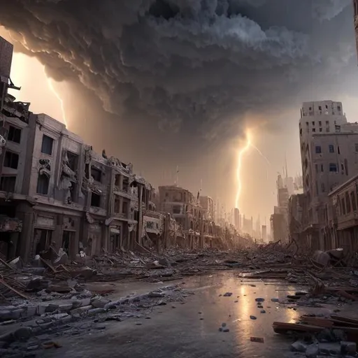 Prompt: a middle east city destroyed by a tornado, epic scene, intricate details, dramatic lighting, hyper realistic, unreal engine, vray