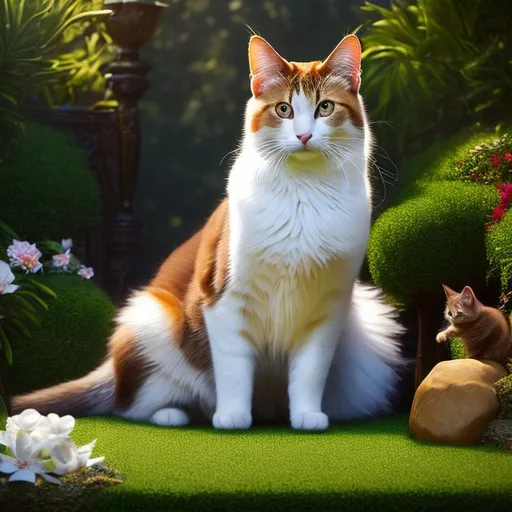 Prompt: (Fullbody)), ((Best Quality)), ((The masterpiece)), ((realistic)), (( Frajola black with white female Cat, realistic, ultra realistic, high details, 8k quality., trending on artstation, sharp focus, studio photo, intricate details, highly detailed, by greg rutkowski ))  
(highly detailed in the ((Victorian Garden)), ((hightly detailed)), ((outstanding)), ((Cinematic )) ,((Gorgeus)), ((Ultra Realistic)), HDR.