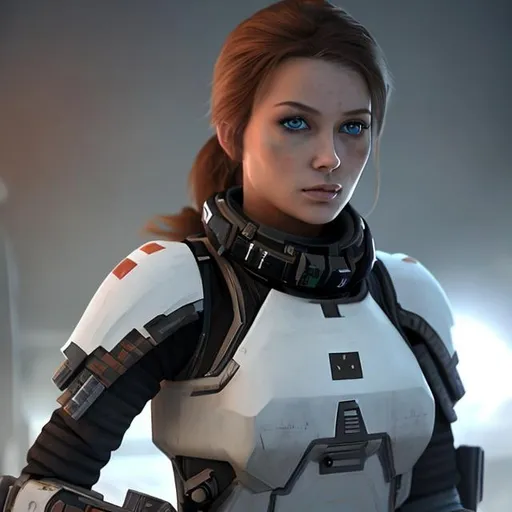 Prompt: beautiful fictional elite space soldier female