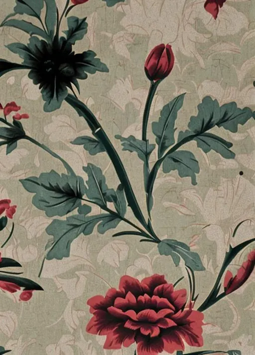 Prompt: A vintage wallpaper with a flower motif