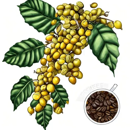 Prompt: coffee plant drawing yellow for coffee packing