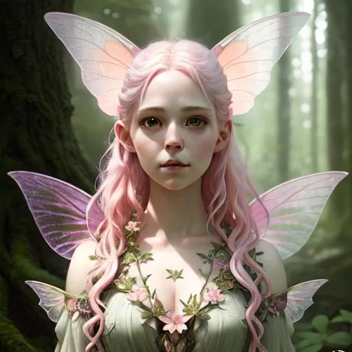 Portrait of a faerie with pale pink hair and with cu... | OpenArt