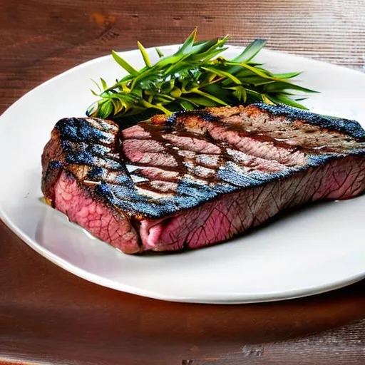 nice large juicy steak with plants on the side on a... | OpenArt