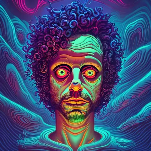 Prompt: Hypnotic illustration of Isaac Kappy , hypnotic psychedelic art, pop surrealism, dark glow neon paint, mystical, Behance 