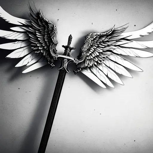 Prompt: sword, wings, heaven, white background