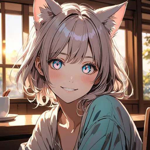 Prompt: anime, 1girl, pastel painting, sketch, smiling, cat ears, beautiful face, sitting, 8K, (dynamic perspective), sharp focus, extremely detailed eyes and face, beautiful detailed eyes, cinematic lighting, ((masterpiece, best quality))