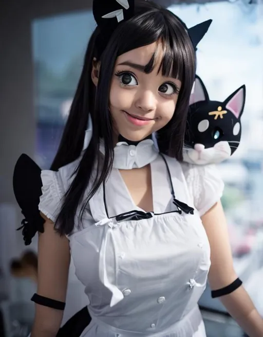 Prompt: A girl maid with the cat ear