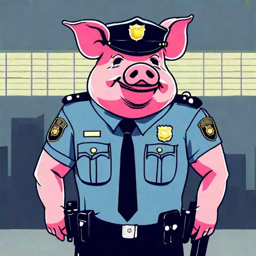 Prompt: A corrupt, evil, pig police officer.