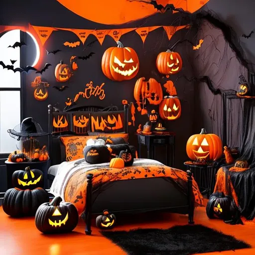 Prompt:  a halloween themed bedroom 