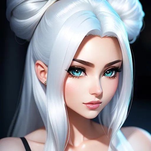 Prompt: {{{{highest quality stylized character masterpiece}}}} best award-winning digital oil painting with {{lifelike textures brush strokes}},
upper body image of surrealistic provocative arousing seductive stunning beautiful feminine 22 year old anime like authentic girlfriend {{no makeup}} with {{wavy white hair bun}} and {{beautiful blue eyes}} wearing {{simple futuristic white clothing}} with deep exposed visible cleavage and tight beautiful belly pooch sitting on cozy bed in hyperrealistic intricate perfect 128k UHD HDR,
wonderful extremely detailed cute face with romance glamour beauty soft skin and red blush cheeks and cute sadistic smile and {{seductive love gaze at camera}}, 
perfect anatomy in perfect colored shaded composition of professional sharp focus RAW photography with depth of field, 
cinematic volumetric dramatic 3d lighting, 
{{sexy}}, 
{{huge breast}}, 
physics-based rendering, 
masterpiece