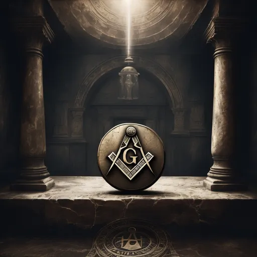 Prompt: (worn FreeMasonry symbol), vintage style, aged texture, intricate details, mysterious ambiance, earthy tones, with weathering effects like scratches and fades, emphasizing history and tradition, set against a dark, mystical background that suggests secrecy and depth, ultra-detailed, high quality, captivating and evocative, invoking curiosity and intrigue.