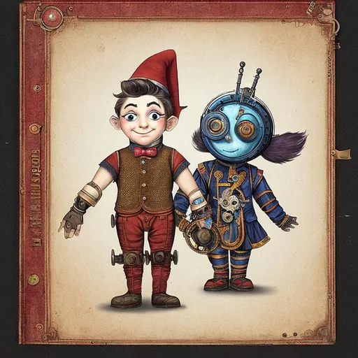 Prompt: Gnome with an arm made of clockwork, who works in a circus as an inventor