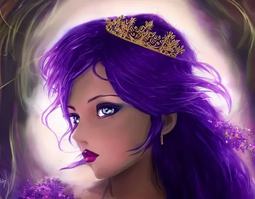 Anime Princess Girl with Crown Closeup Face Portrait · Creative Fabrica