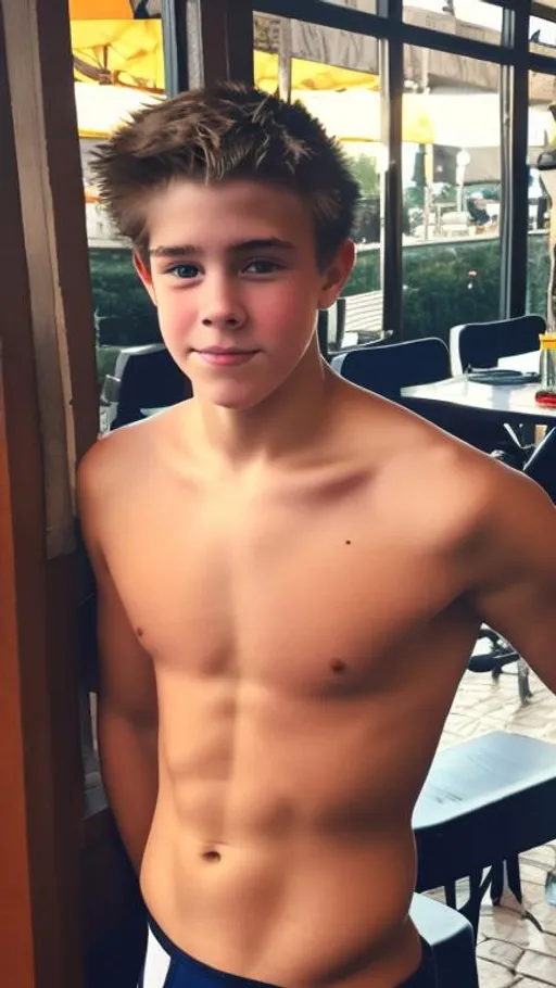 18year old male wearing a hoodie and speedo at a re... OpenArt