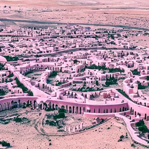 Prompt: steampink city situated between a desert and an ocean

