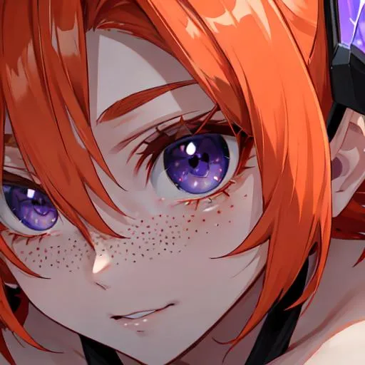 Prompt: Erikku male adult (short ginger hair, freckles, right eye blue left eye purple) UHD, 8K, Highly detailed, insane detail, best quality, high quality, holding a chainsaw