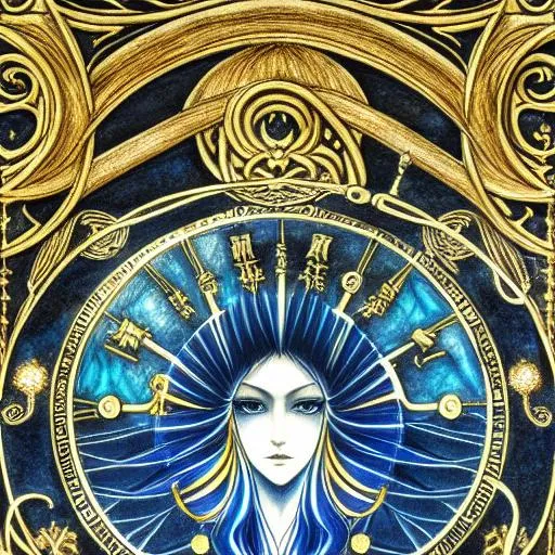 Prompt: Bleach, Gemini zodiac signs, drawing, dynamic setting, realistic proportions, gothic, forest, background, detailed blue, black, gold, copper, jade tinted, grim, Leonardo da Vinci's 