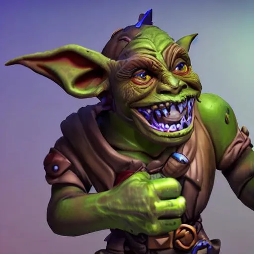 Prompt: artificer goblin, sapper goblin, timbersaw dota, D&D, warcraft, crazy smile, HD, 4K, ultra detailed hands, ultra detailed face
